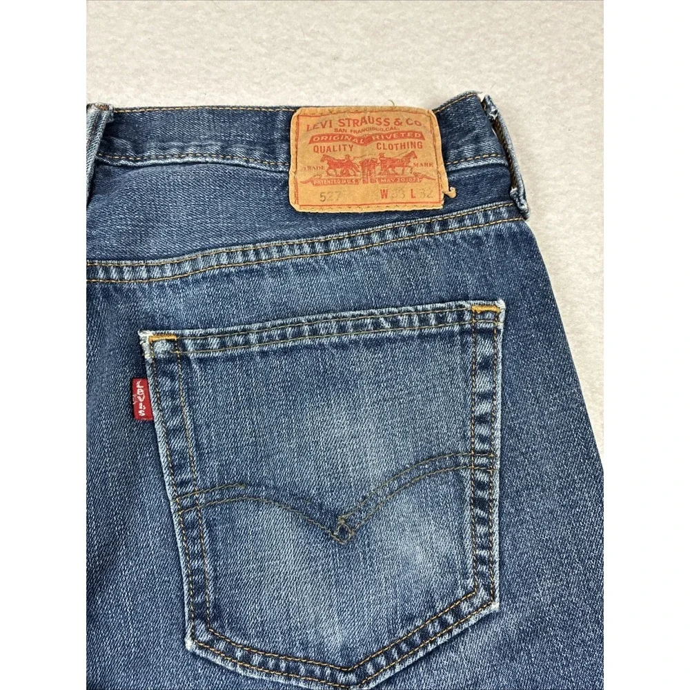Levis 527 Mens Jeans 33x32 Blue Bootcut Fit Medium Wash Denim Classic City Biker